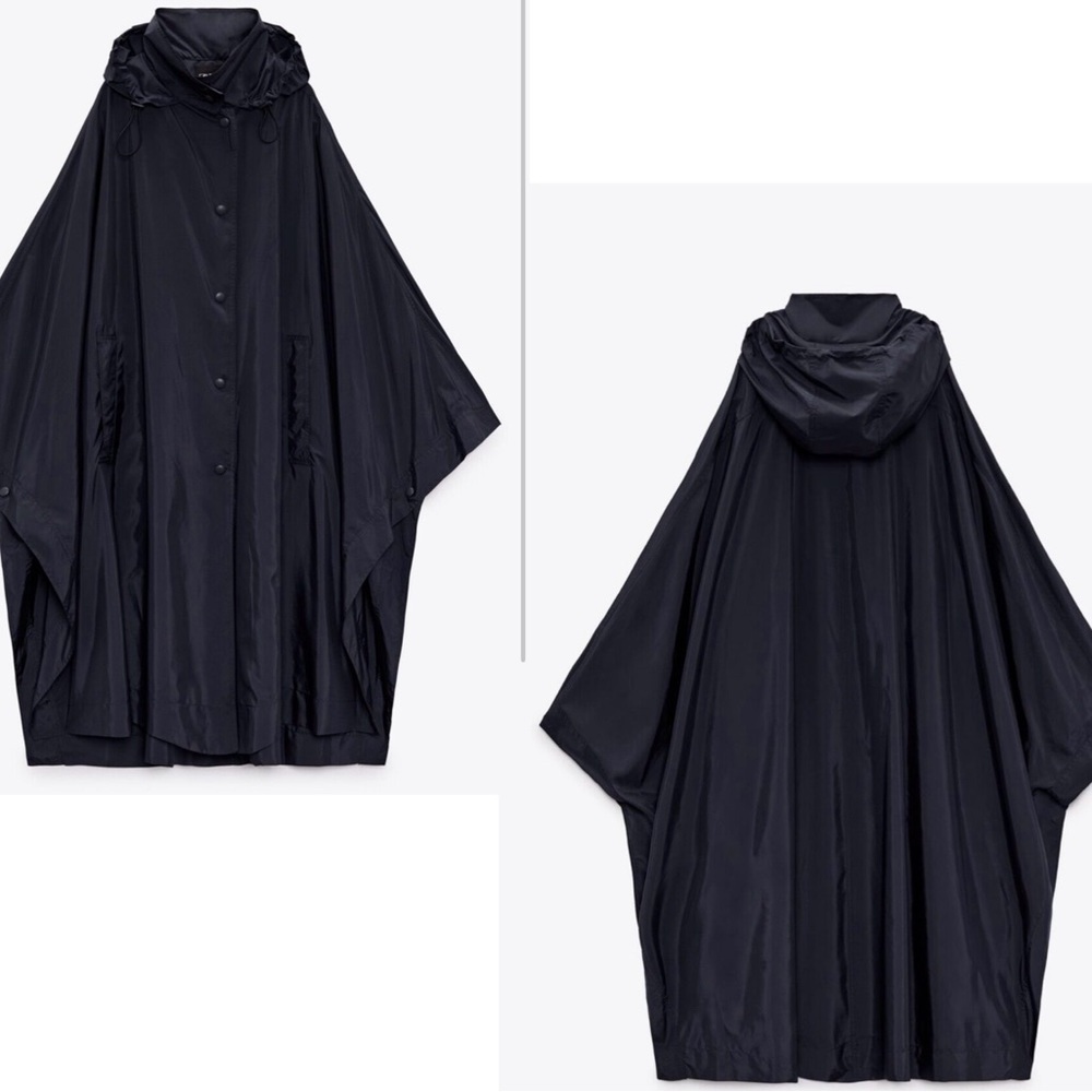 ZARA Limited Edition Navy Blue Hooded Poncho Cape Sz M NWT - Picture 4 of 14